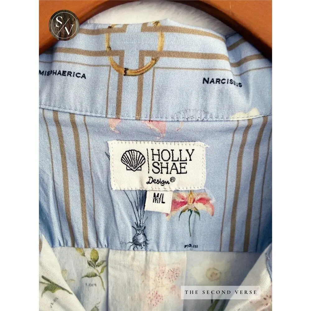 Holly Shae Spring Dress, Botanical Library Tie Waist Blue Midi Size M/L - Picture 12 of 12